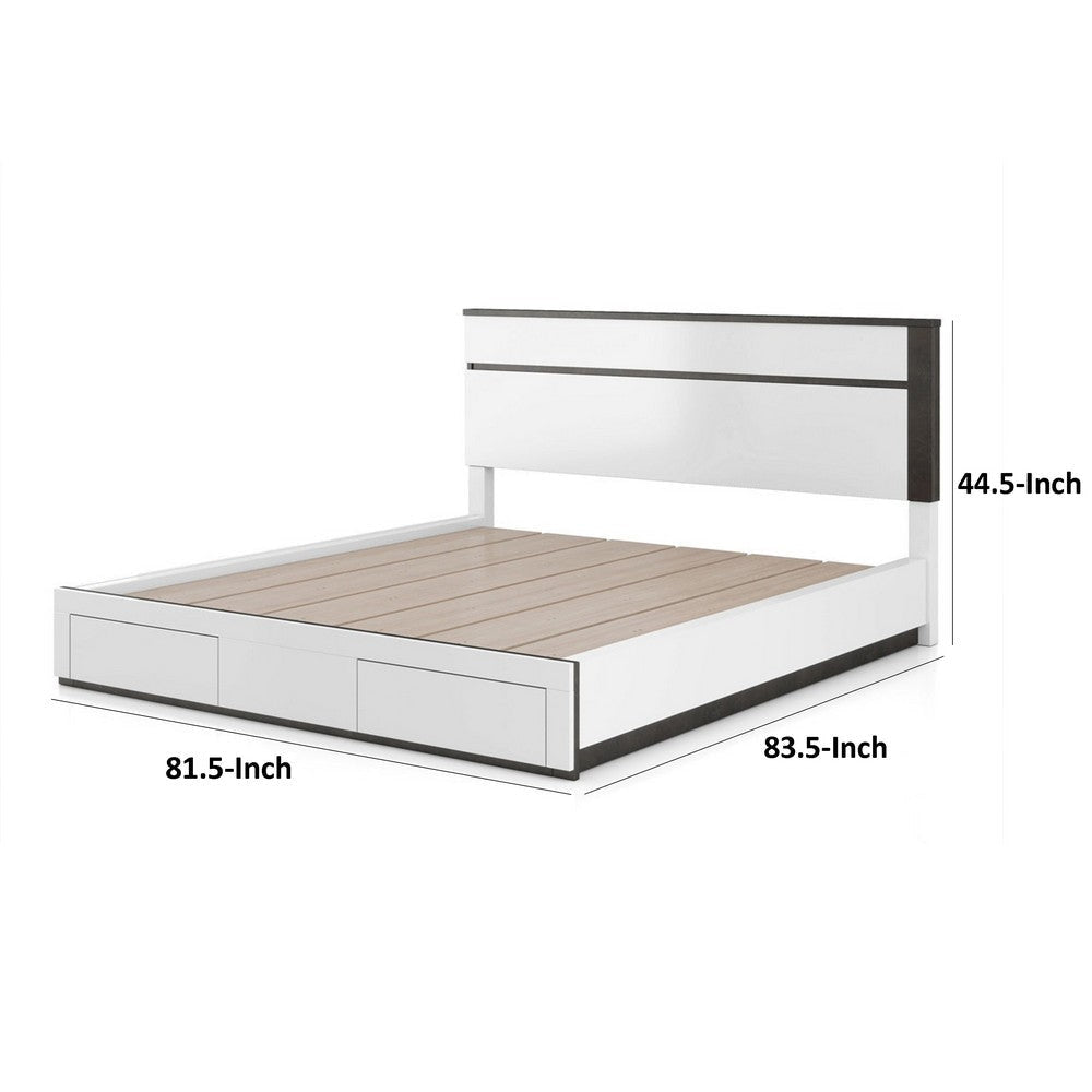 Kena King Size Bed | White Gray Panel Headboard | Low Profile Footboard BM342296