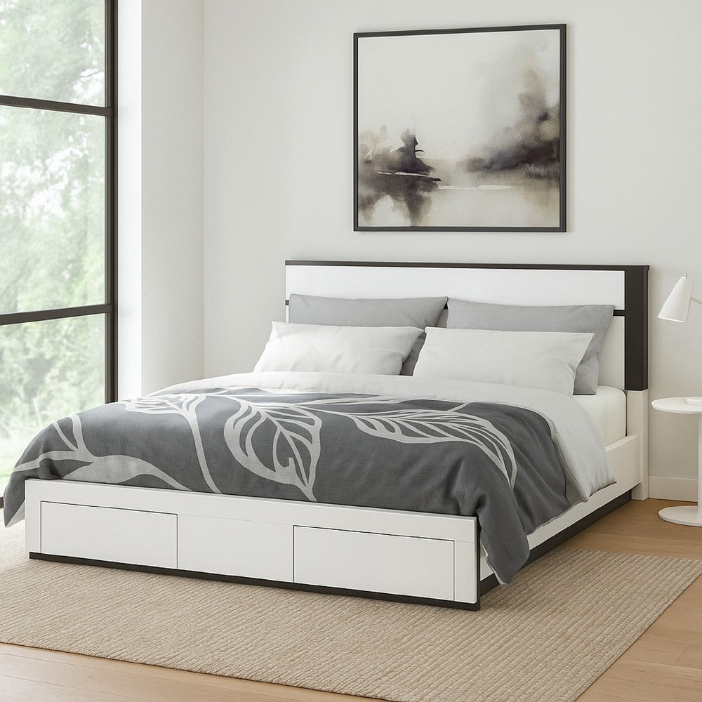 Kena King Size Bed | White Gray Panel Headboard | Low Profile Footboard BM342296