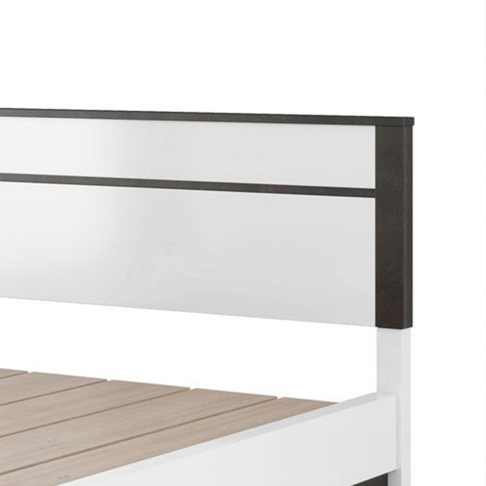 Kena Queen Size Bed | White Gray Panel Headboard | Low Profile Footboard BM342297