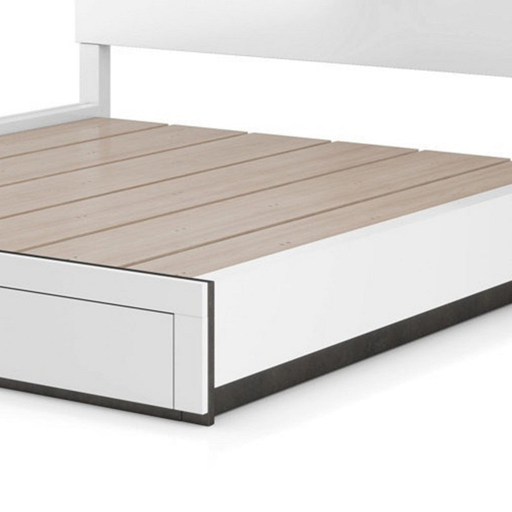 Kena Queen Size Bed | White Gray Panel Headboard | Low Profile Footboard BM342297
