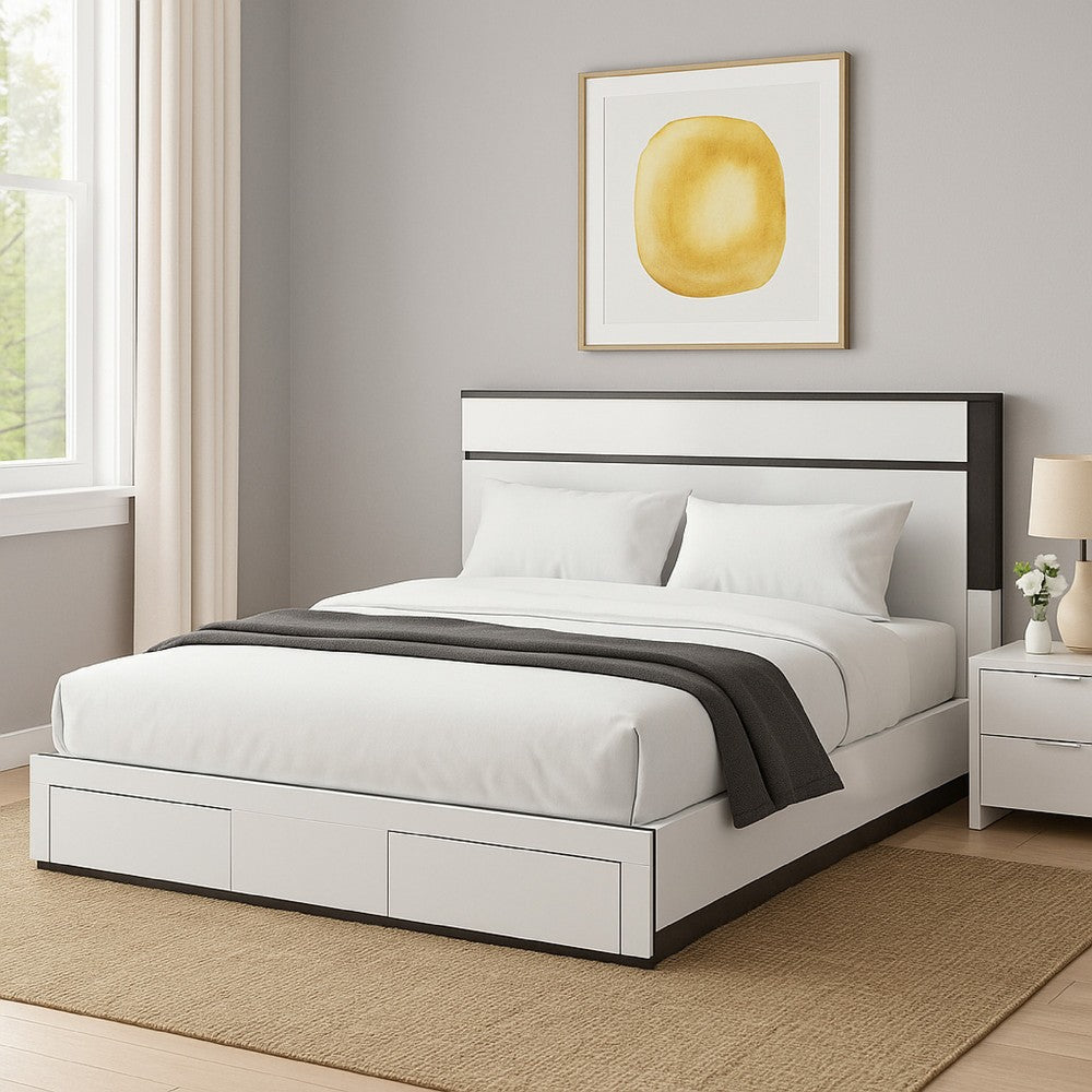 Kena Queen Size Bed | White Gray Panel Headboard | Low Profile Footboard BM342297
