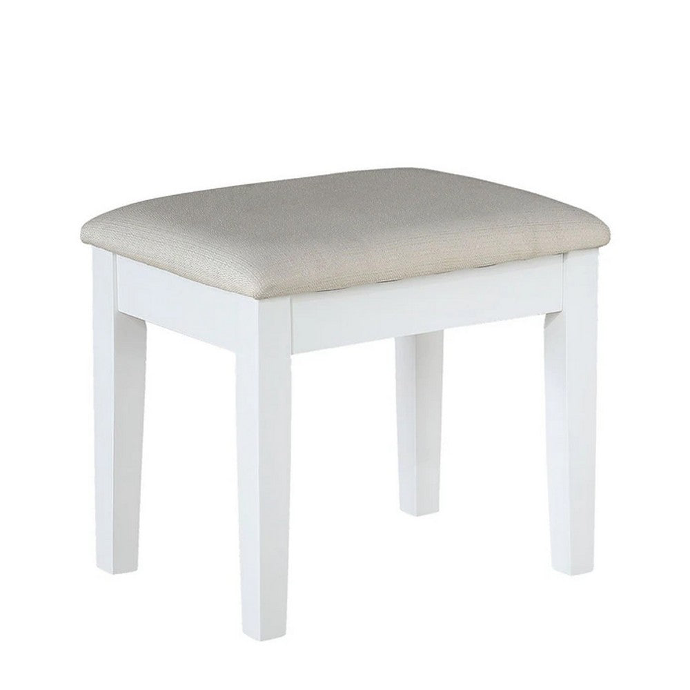 Texo 3pc White Vanity Table Set w LED Mirror and Beige Padded Stool