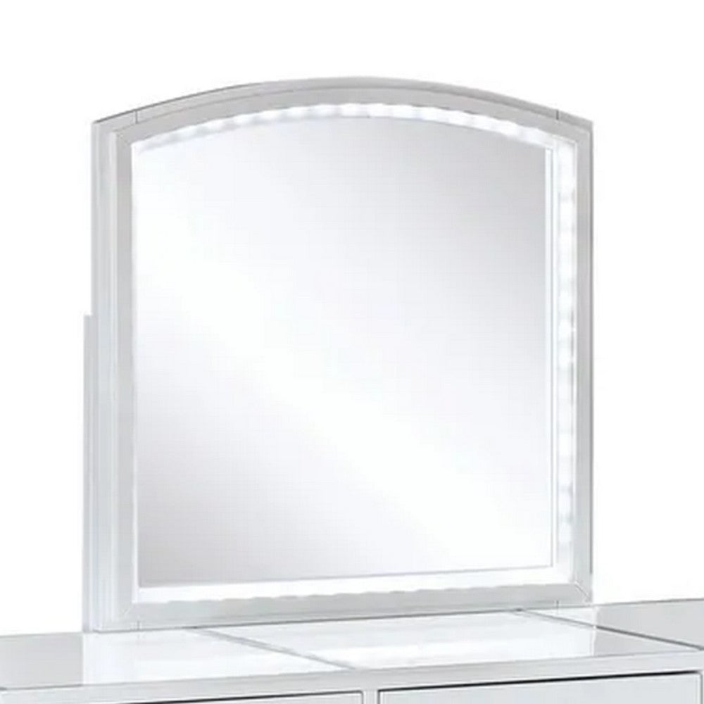 Texo 3pc White Vanity Table Set w LED Mirror and Beige Padded Stool