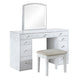 Texo 3pc White Vanity Table Set w LED Mirror and Beige Padded Stool