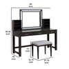 Jexo 3pc Cherry Vanity Table Set w LED Mirror | 3 Drawer | Gray Padded Stool
