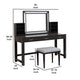 Jexo 3pc Cherry Vanity Table Set w LED Mirror | 3 Drawer | Gray Padded Stool