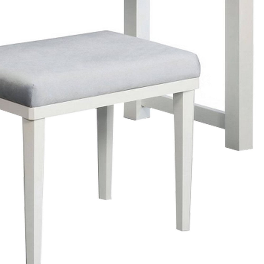 Jexo 3pc White Vanity Table Set w LED Mirror | 3 Drawer | Gray Stool