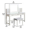 Jexo 3pc White Vanity Table Set w LED Mirror | 3 Drawer | Gray Stool