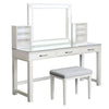 Jexo 3pc White Vanity Table Set w LED Mirror | 3 Drawer | Gray Stool