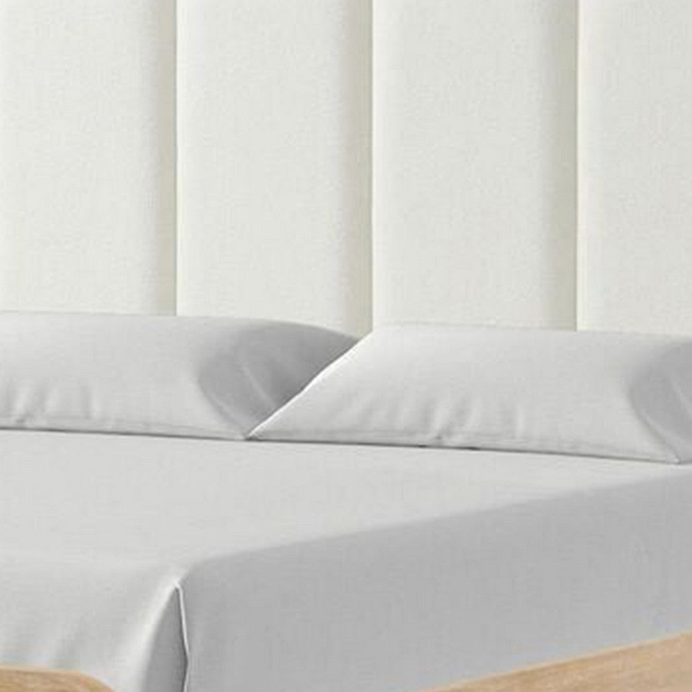 Rexa Queen Bed | White Upholstered Channeled Headboard | Natural Brown Wood BM342302