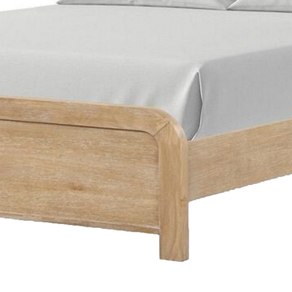 Rexa Queen Bed | White Upholstered Channeled Headboard | Natural Brown Wood BM342302