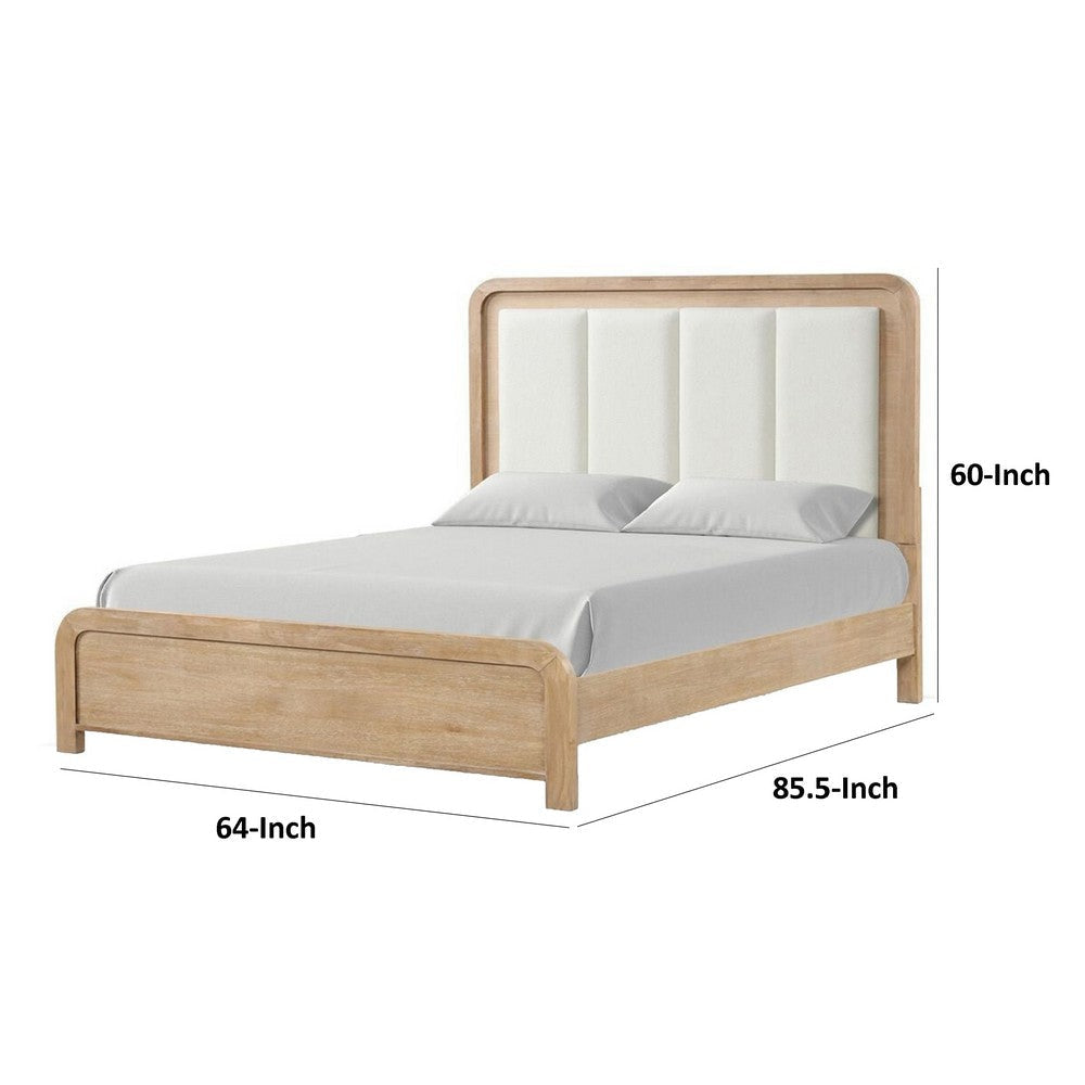 Rexa Queen Bed | White Upholstered Channeled Headboard | Natural Brown Wood BM342302