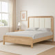 Rexa Queen Bed | White Upholstered Channeled Headboard | Natural Brown Wood BM342302