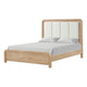Rexa Queen Bed | White Upholstered Channeled Headboard | Natural Brown Wood