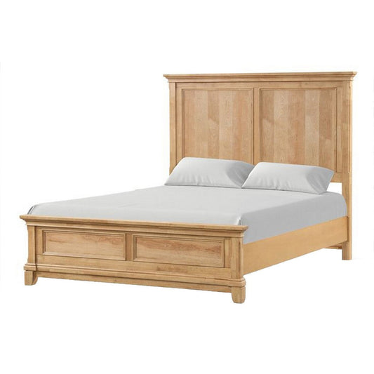 Lexa Queen Bed w Plank Headboard and Molding | Natural Oak Brown Wood