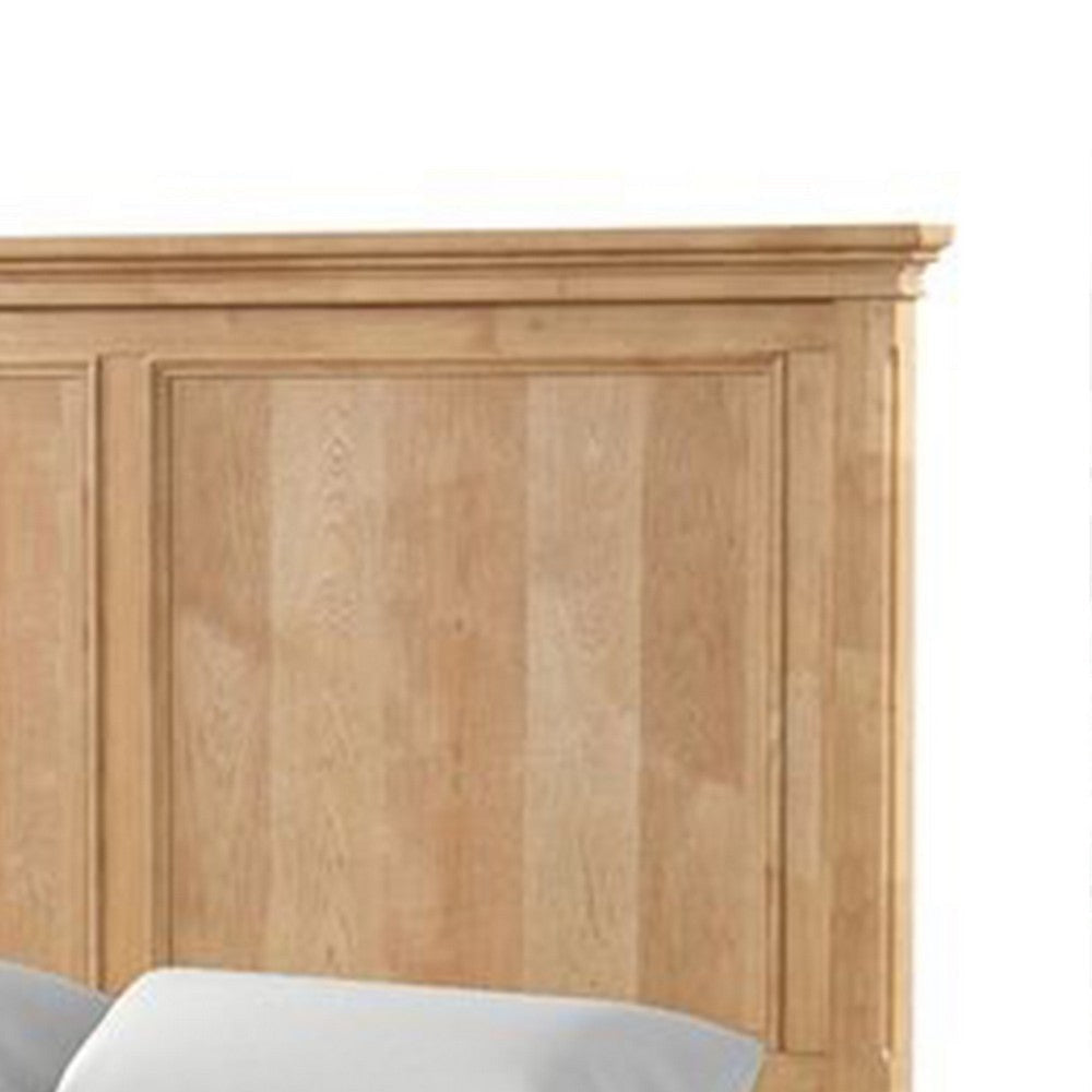 Lexa Queen Bed w Plank Headboard and Molding | Natural Oak Brown Wood BM342303