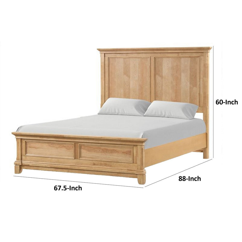 Lexa Queen Bed w Plank Headboard and Molding | Natural Oak Brown Wood BM342303