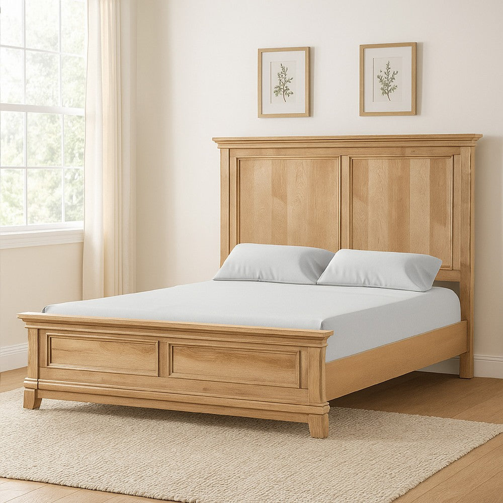 Lexa Queen Bed w Plank Headboard and Molding | Natural Oak Brown Wood BM342303