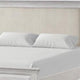 Leyne Queen Bed | Cream Upholstery | Dentil Molding Weathered Gray Wood BM342304