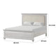 Leyne Queen Bed | Cream Upholstery | Dentil Molding Weathered Gray Wood BM342304