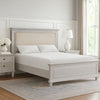 Leyne Queen Bed | Cream Upholstery | Dentil Molding Weathered Gray Wood BM342304