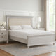 Leyne Queen Bed | Cream Upholstery | Dentil Molding Weathered Gray Wood BM342304