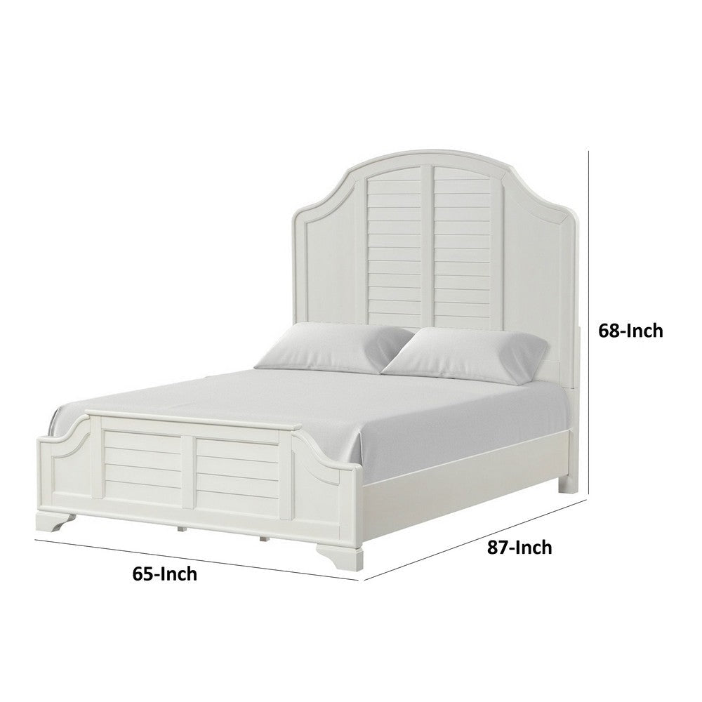 Kyna Queen Bed | Louvered Style and Scalloped Edges | Antique White Wood BM342305