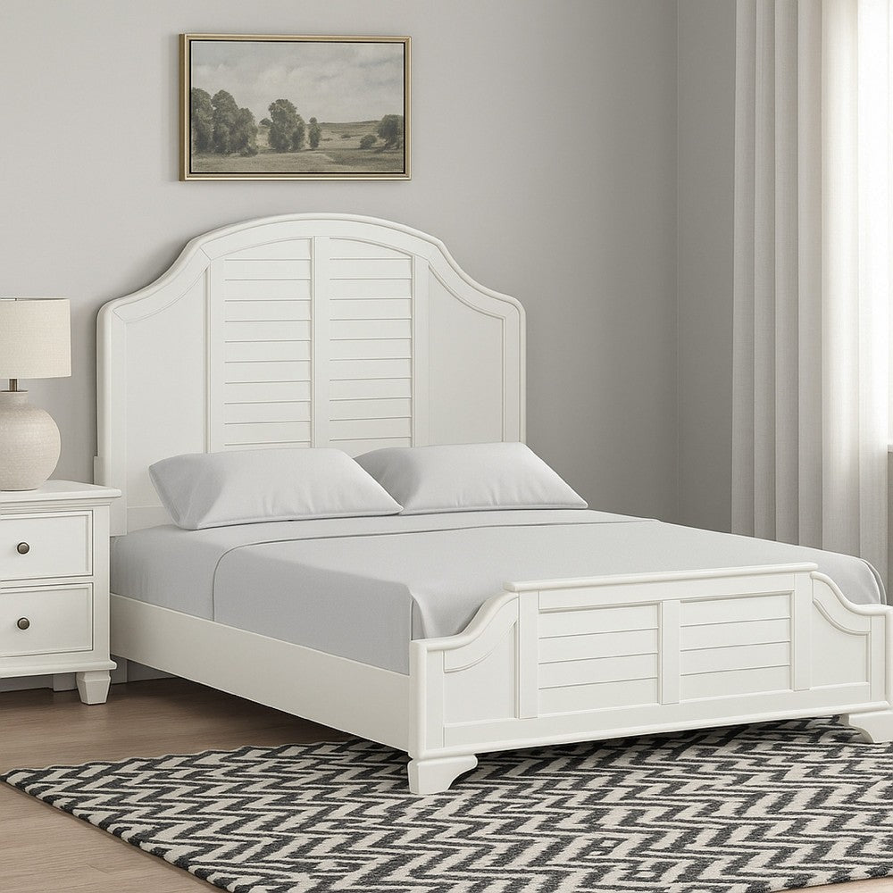 Kyna Queen Bed | Louvered Style and Scalloped Edges | Antique White Wood BM342305