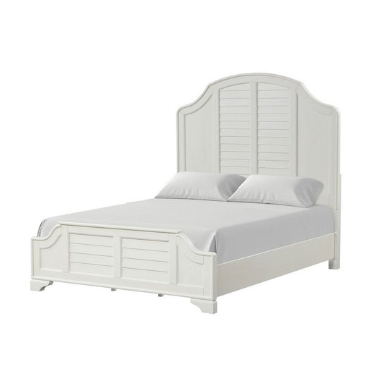 Kyna Queen Bed | Louvered Style and Scalloped Edges | Antique White Wood