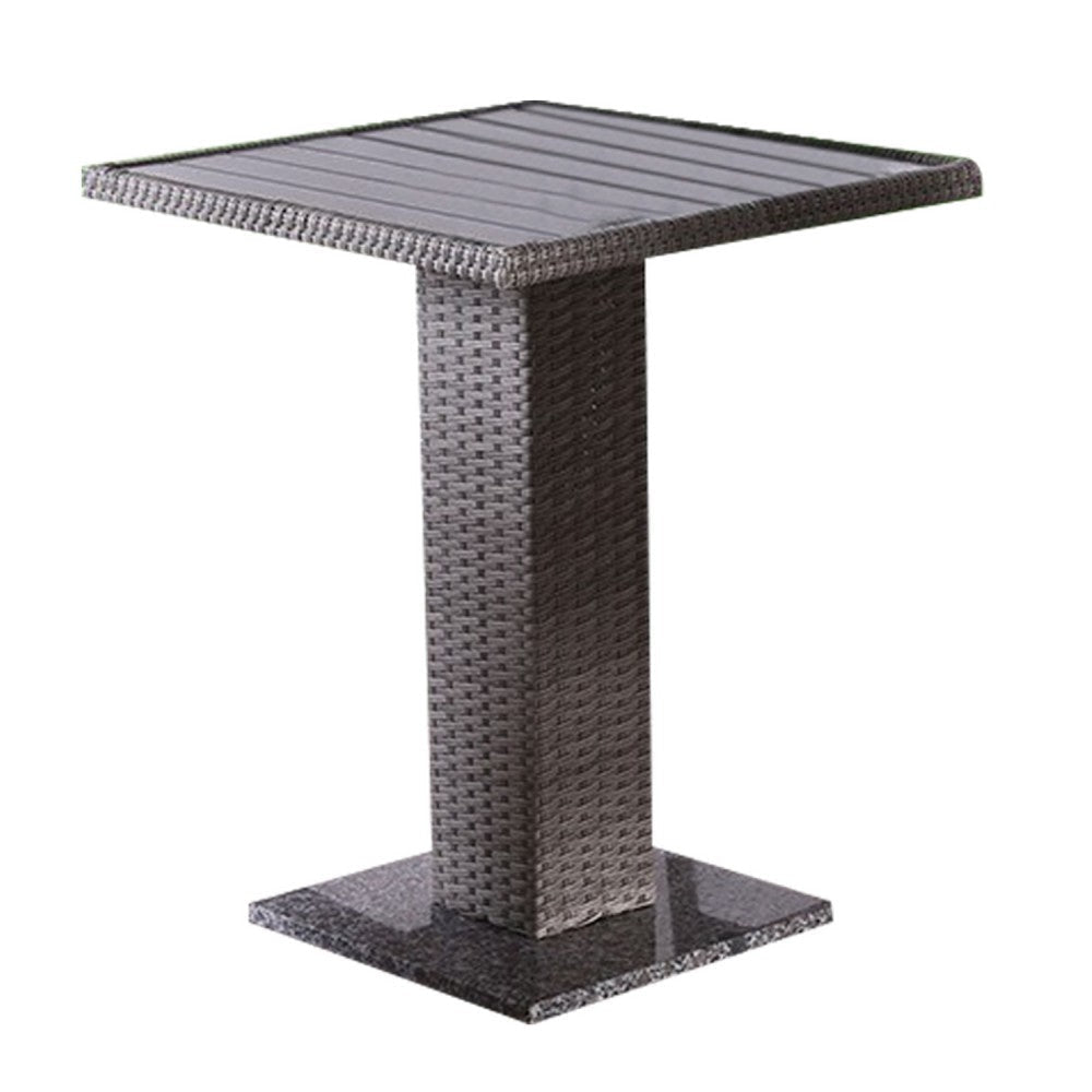 Nia Bistro Outdoor Table | Marble Base | Gray PE Rattan Frame | 27"