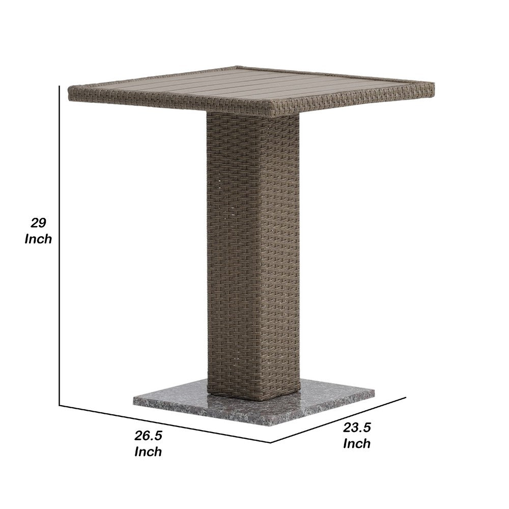 Nia Bistro Outdoor Table | Marble Base | Brown PE Rattan Frame | 27"