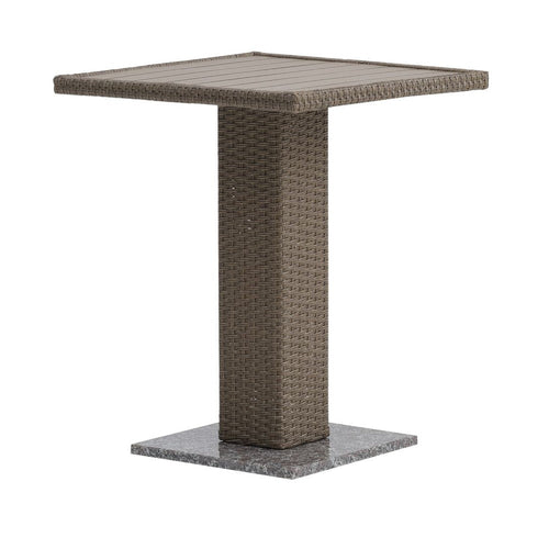 Nia Bistro Outdoor Table | Marble Base | Brown PE Rattan Frame | 27"