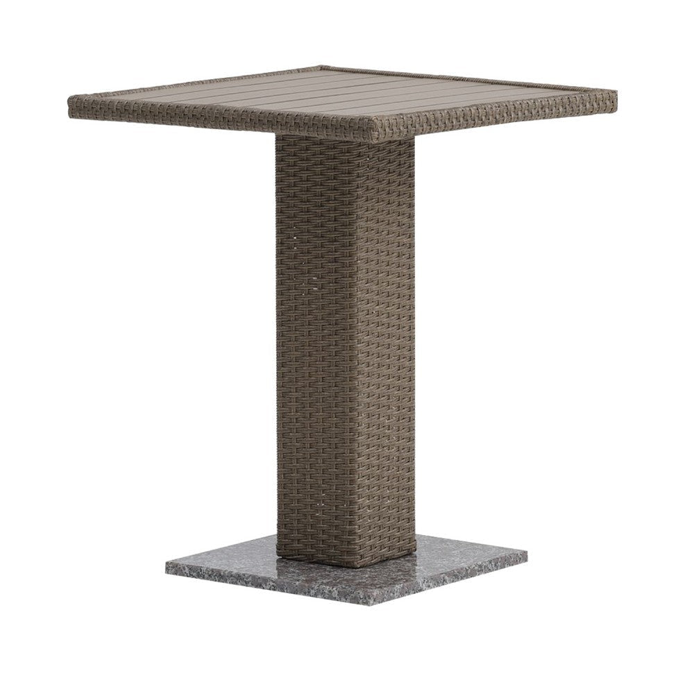 Nia Bistro Outdoor Table | Marble Base | Brown PE Rattan Frame | 27"