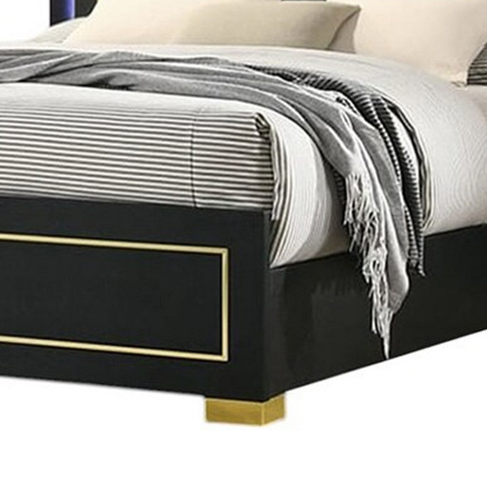 Lati Queen Bed | LED Headboard | Gold Trim and Bracket Legs | Black Wood BM342309