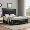 Lati Queen Bed | LED Headboard | Gold Trim and Bracket Legs | Black Wood BM342309