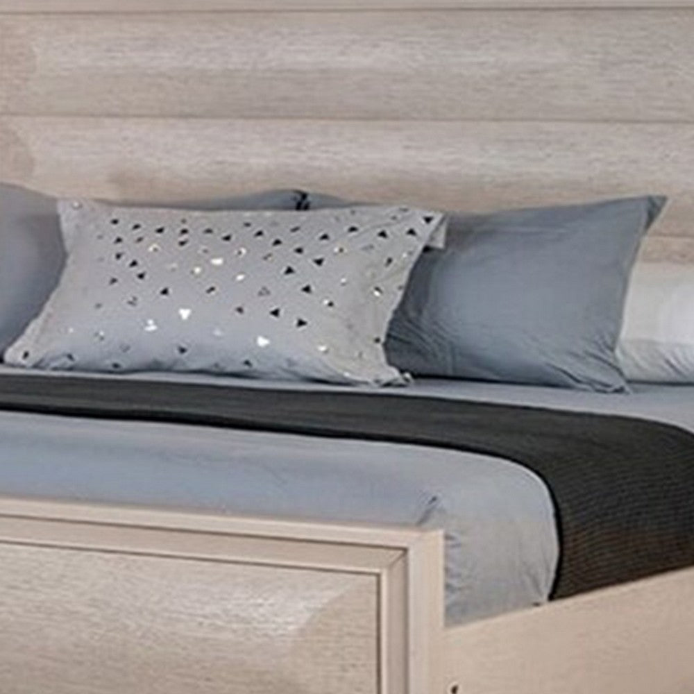 Nitz Queen Bed | Paneled White Oak Wood Headboard | Beveled Fronts BM342311