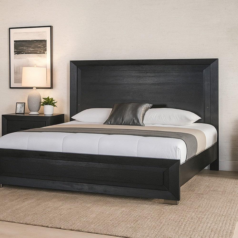 Ashen California King Bed | LED Headboard | Chrome Metal Legs | Black Wood BM342312