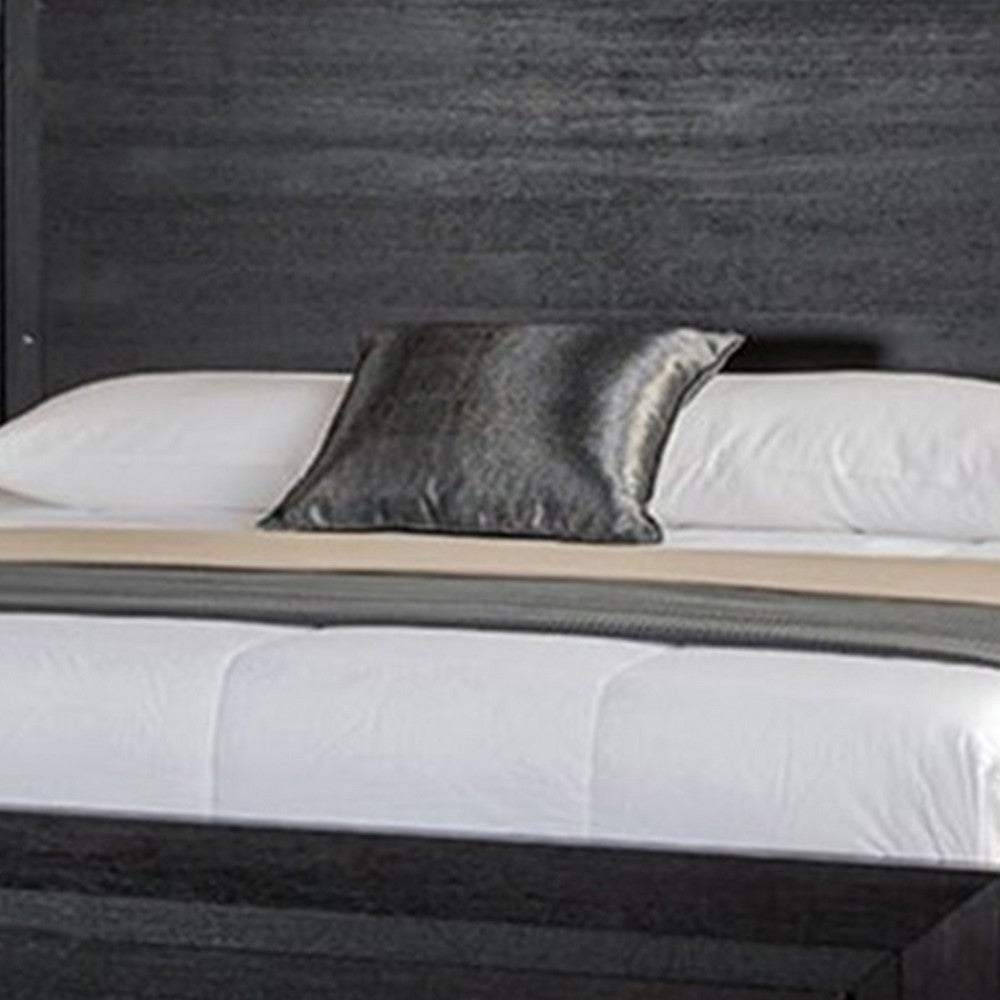 Ashen King Bed | LED Headboard | Chrome Metal Legs | Rustic Black Wood BM342313