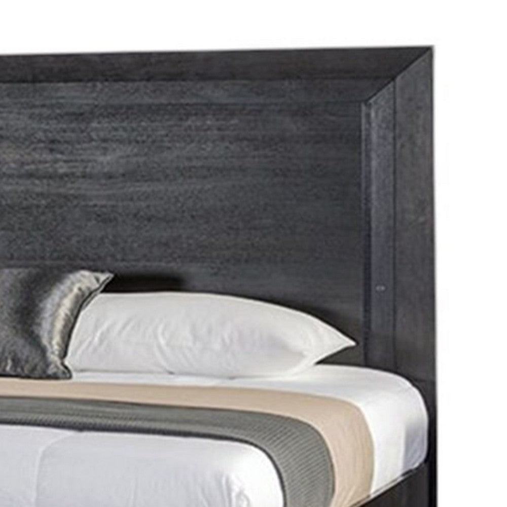 Ashen King Bed | LED Headboard | Chrome Metal Legs | Rustic Black Wood BM342313