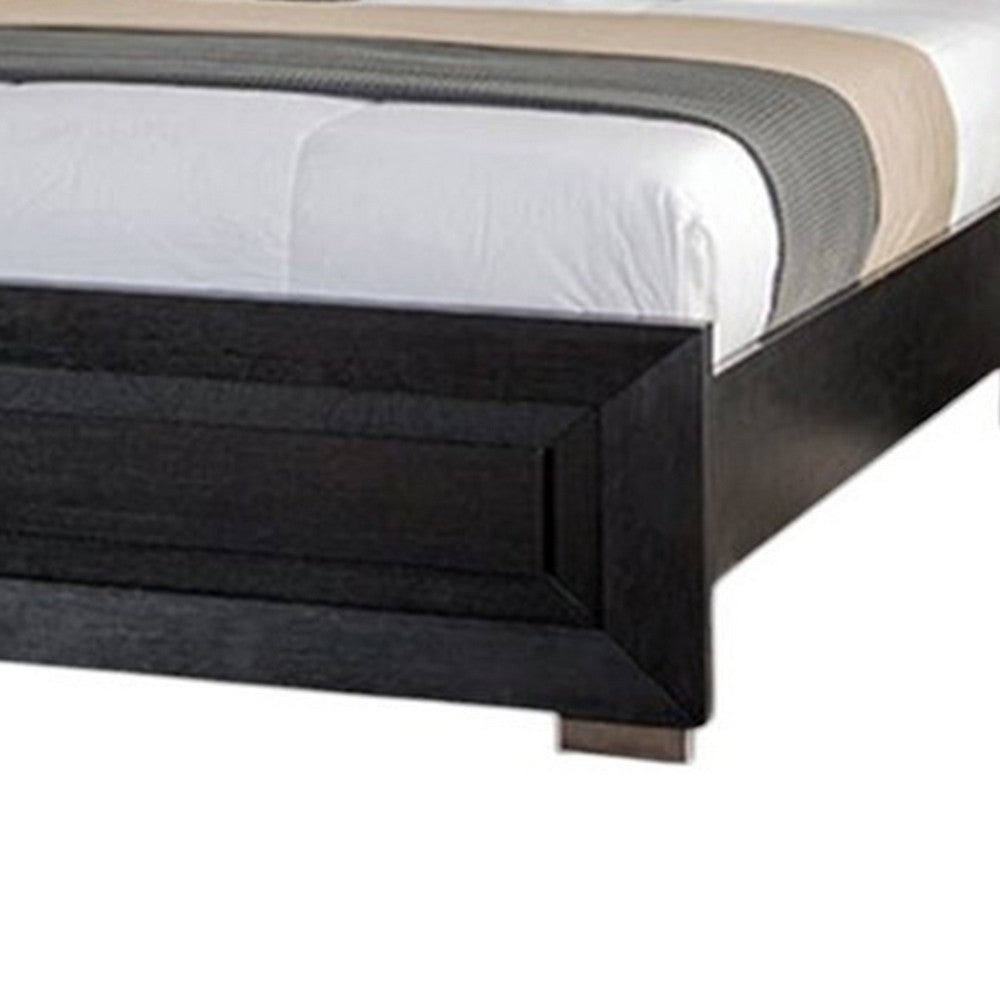 Ashen King Bed | LED Headboard | Chrome Metal Legs | Rustic Black Wood BM342313