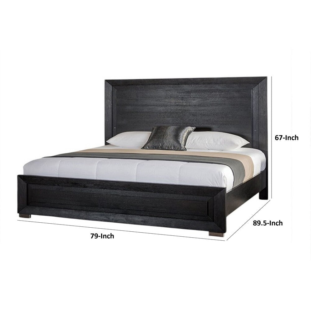 Ashen King Bed | LED Headboard | Chrome Metal Legs | Rustic Black Wood BM342313