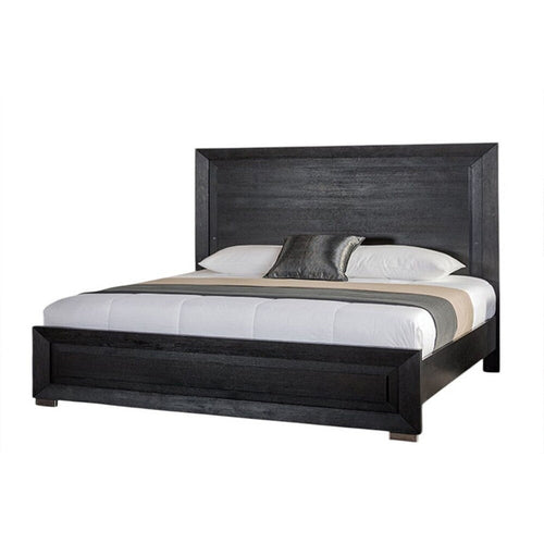 Ashen King Bed | LED Headboard | Chrome Metal Legs | Rustic Black Wood