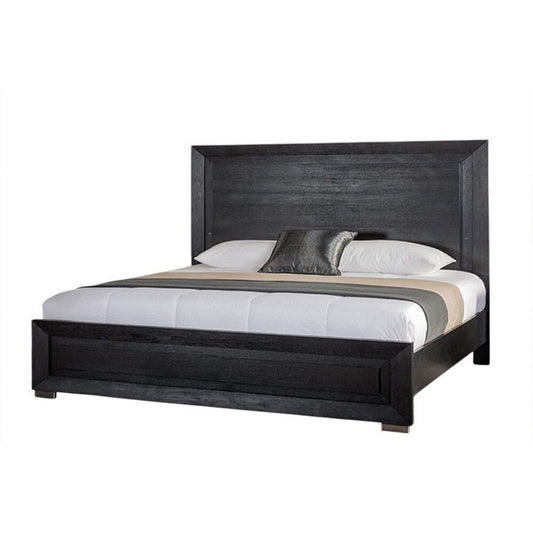 Ashen King Bed | LED Headboard | Chrome Metal Legs | Rustic Black Wood
