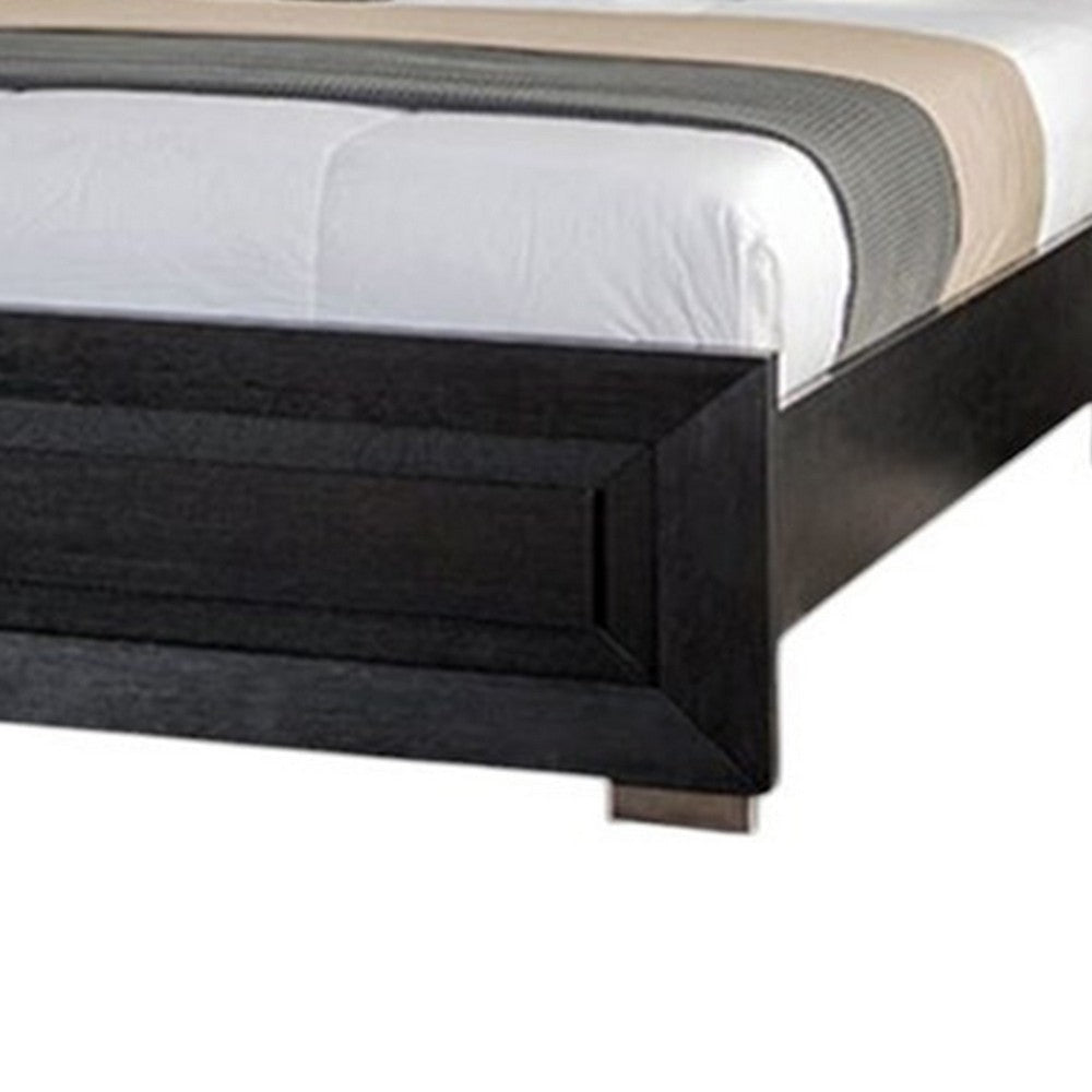 Ashen Queen Bed | LED Headboard | Chrome Metal Legs | Rustic Black Wood BM342314