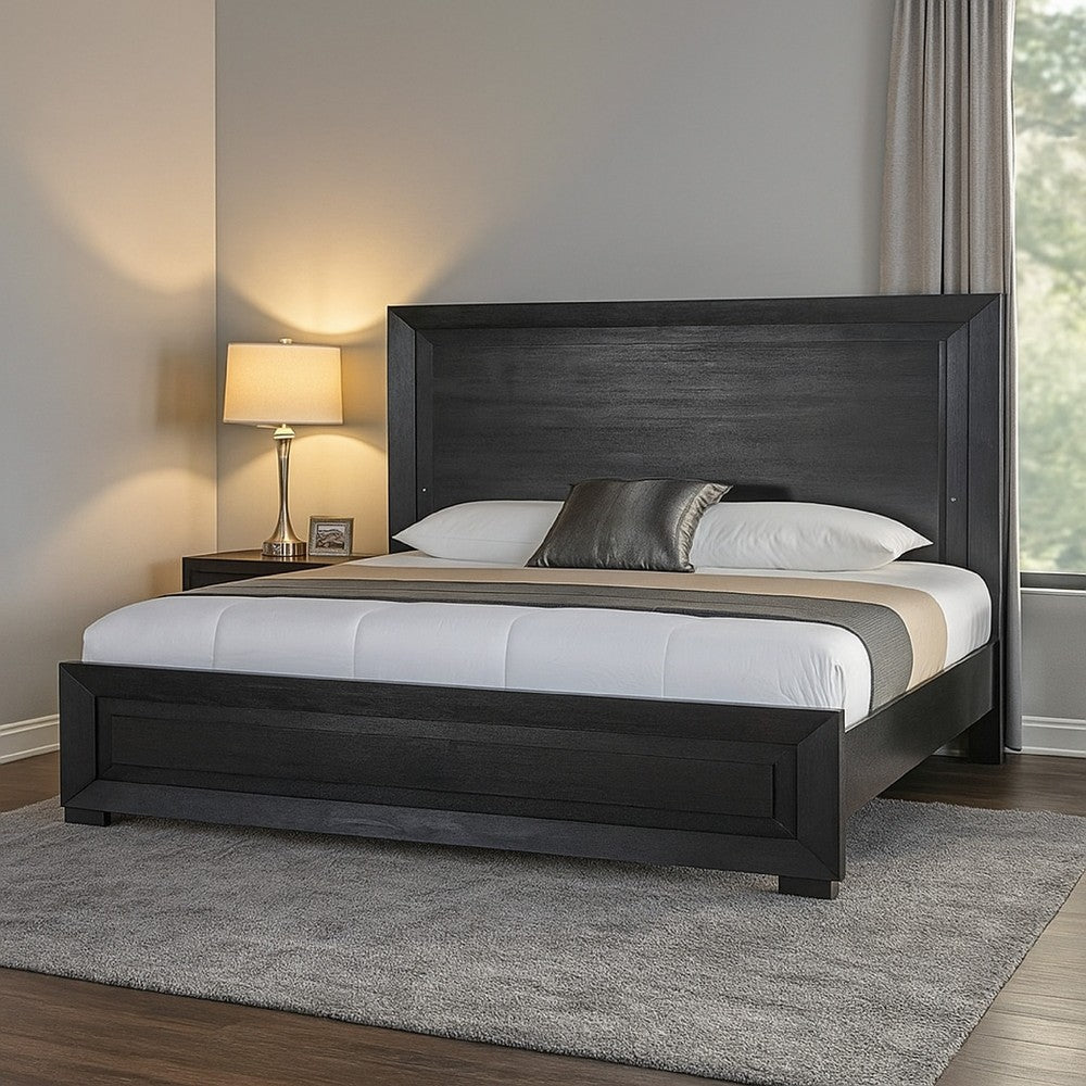 Ashen Queen Bed | LED Headboard | Chrome Metal Legs | Rustic Black Wood BM342314