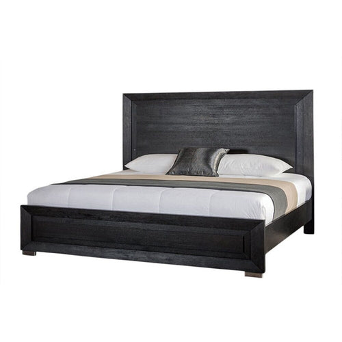 Ashen Queen Bed | LED Headboard | Chrome Metal Legs | Rustic Black Wood