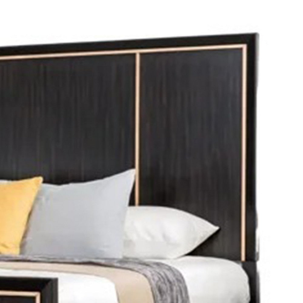 Yada Queen Bed w Gold Trim Accents | Tapered Legs | Espresso Brown Wood BM342315