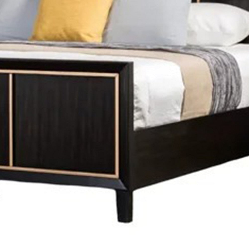 Yada Queen Bed w Gold Trim Accents | Tapered Legs | Espresso Brown Wood BM342315