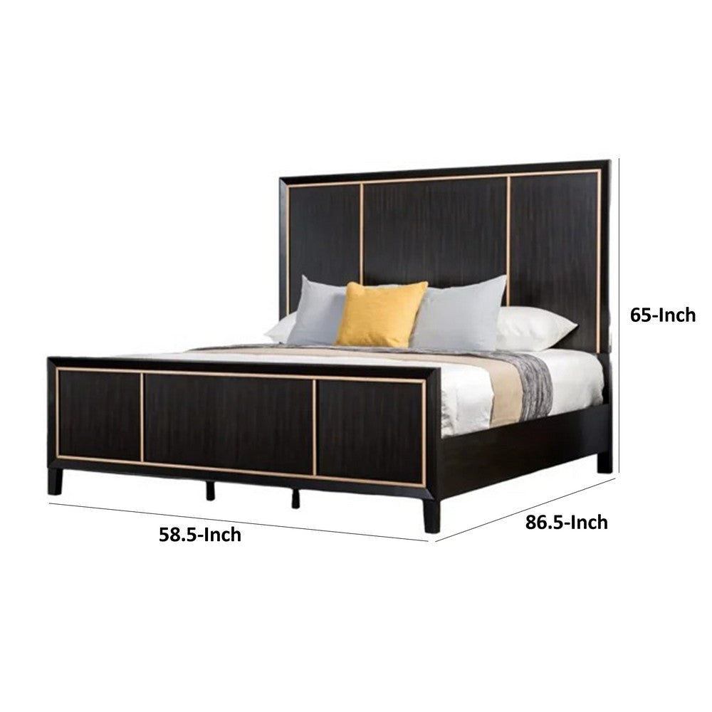 Yada Queen Bed w Gold Trim Accents | Tapered Legs | Espresso Brown Wood BM342315
