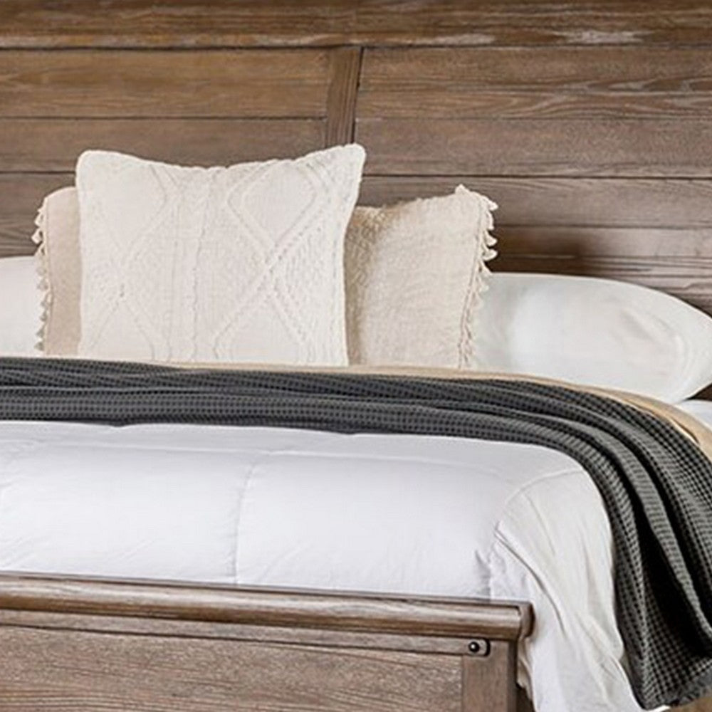 Merry Queen Bed | Curved Panel Headboard | Rivet Accents | Brown Wood BM342316